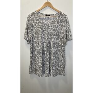 Cocomo Woman Blouse Top Art Pleated Short Sleeve Button Ruffle Gray Size 2X